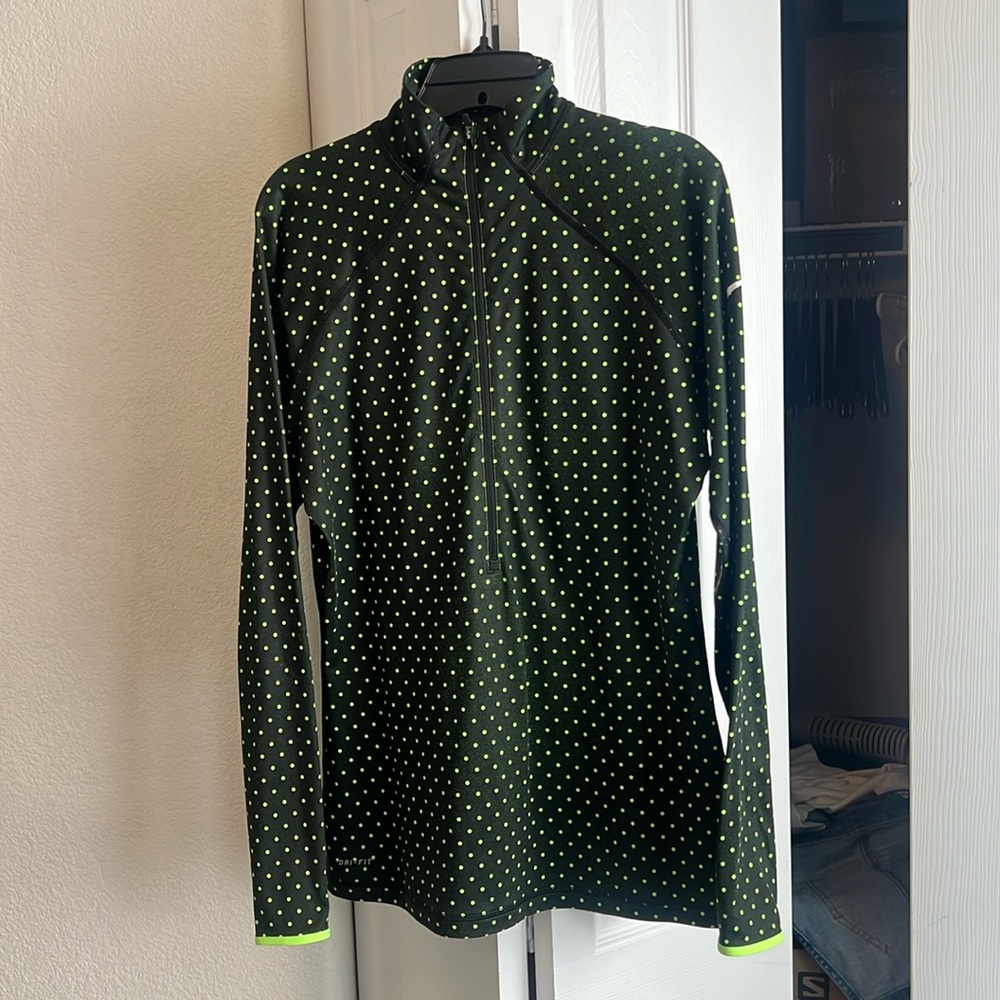Nike Dri fit 1/2 zip pullover- black with lime green polka dots